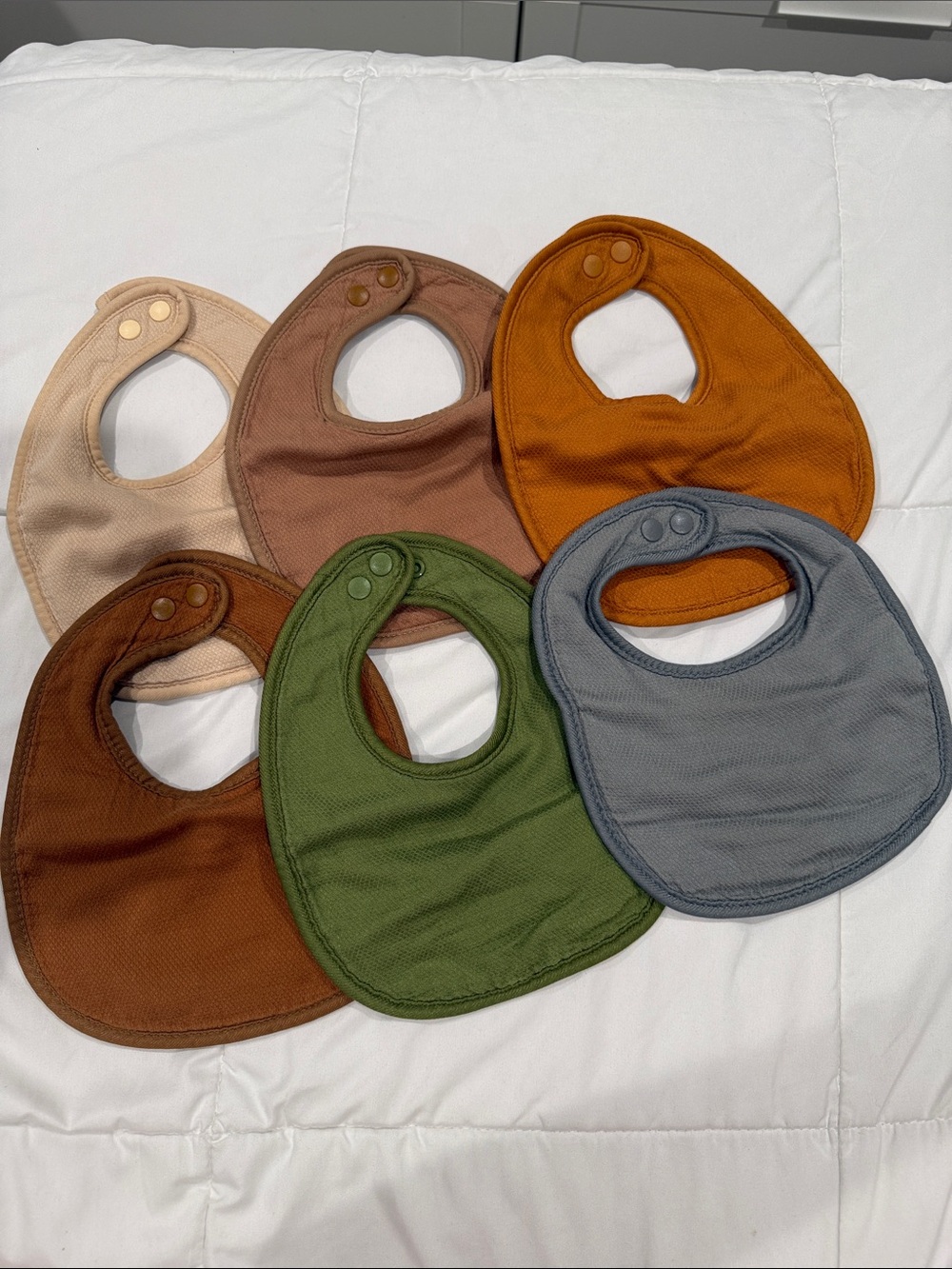 6-Pack Neutral Baby Bib Set in Cream, Tan, Brown, Rust, Olive & Gray